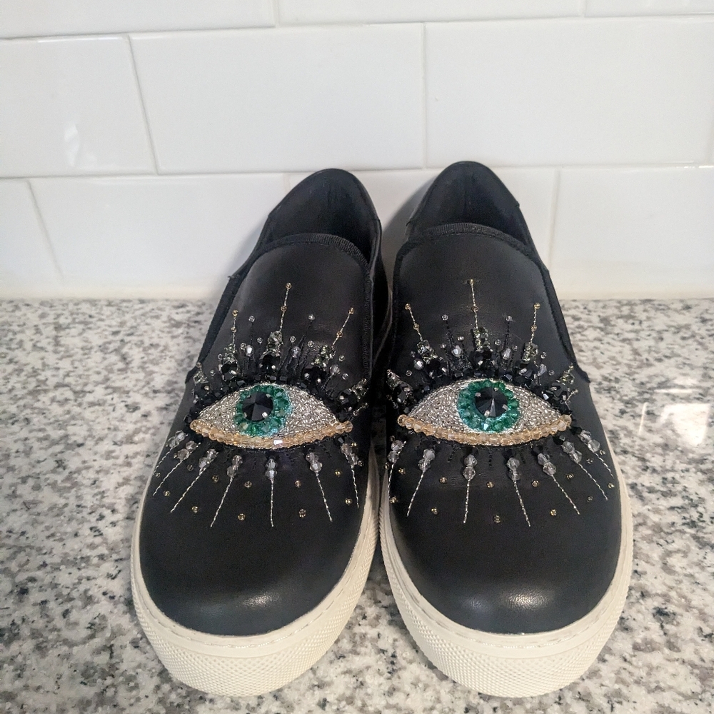 Kurt Geiger Black Slip-On Sneakers with Eye Design Size 39